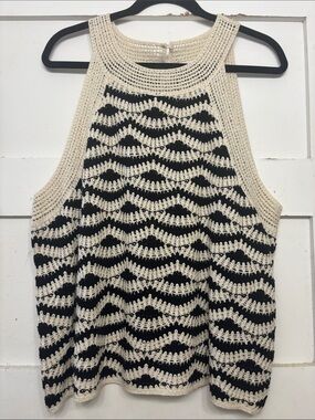 LOFT Crochet Wave Tank Top in Cream and Black
